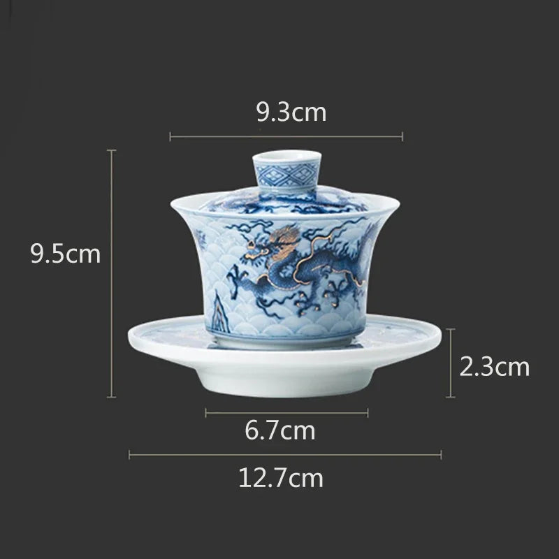 Gaiwan Dragon Impérial - Porcelaine Bleue & Or 150ml | Kungfu