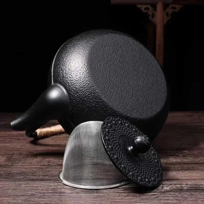 Ensemble théière en fonte japonaise perlée noire vue dessus