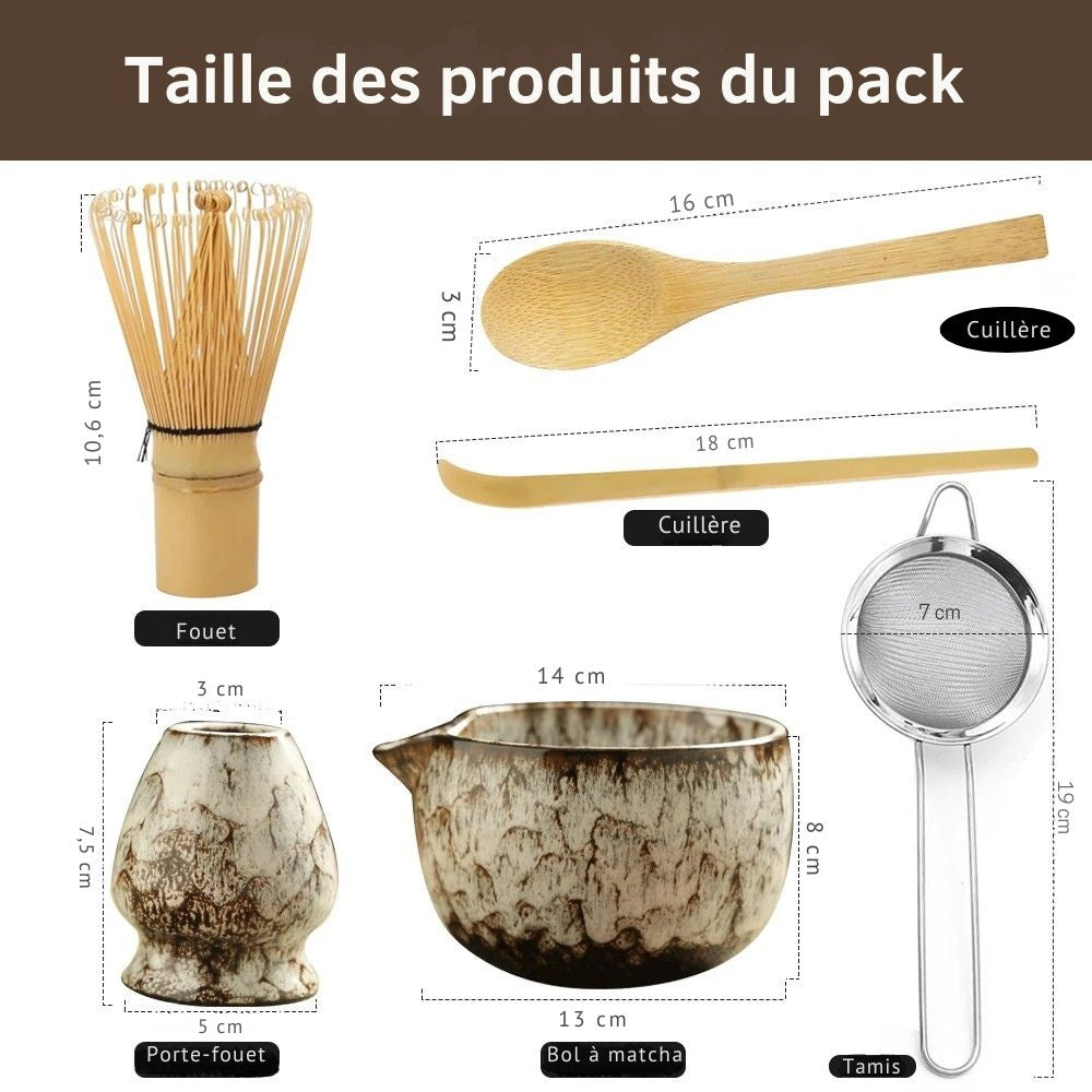 Service à Thé Matcha Zen - Céramique & Bambou | Support Inclus
