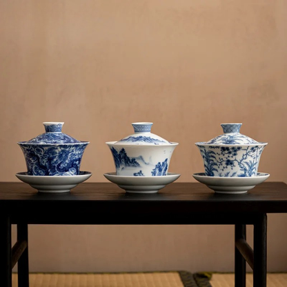 Gaiwan Antique - Porcelaine Jingdezhen 300ml | Bleu & Blanc