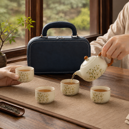 Service à Thé Sente de Bambou - Porcelaine Émaillée | Pochette Voyage