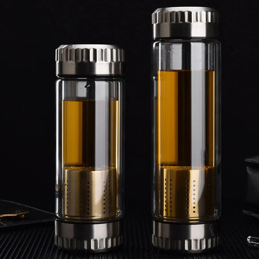 Thermos verre borosilicate et inox double paroi avec infuseur