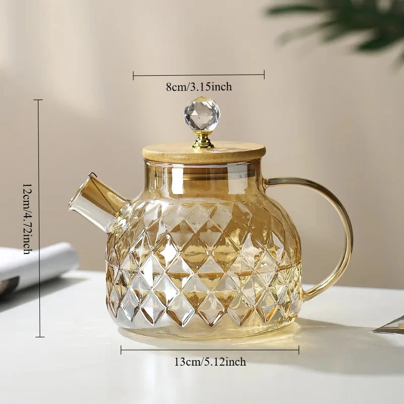 Effet prisme lumière facettes théière borosilicate