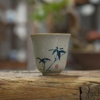 Tasse à thé en céramique au motif bleu de bambou