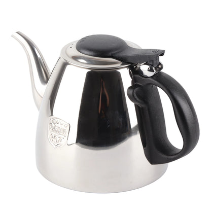 Théière en inox poli vue de face fond blanc