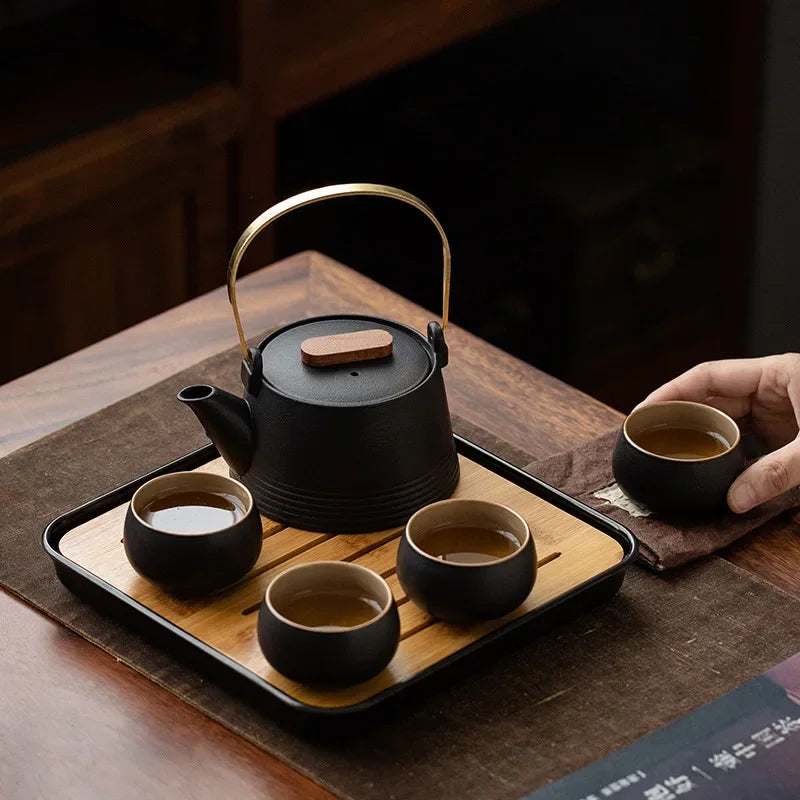 Service à Thé Sable Pourpre - Céramique Noire 270ml | Boîte Incluse
