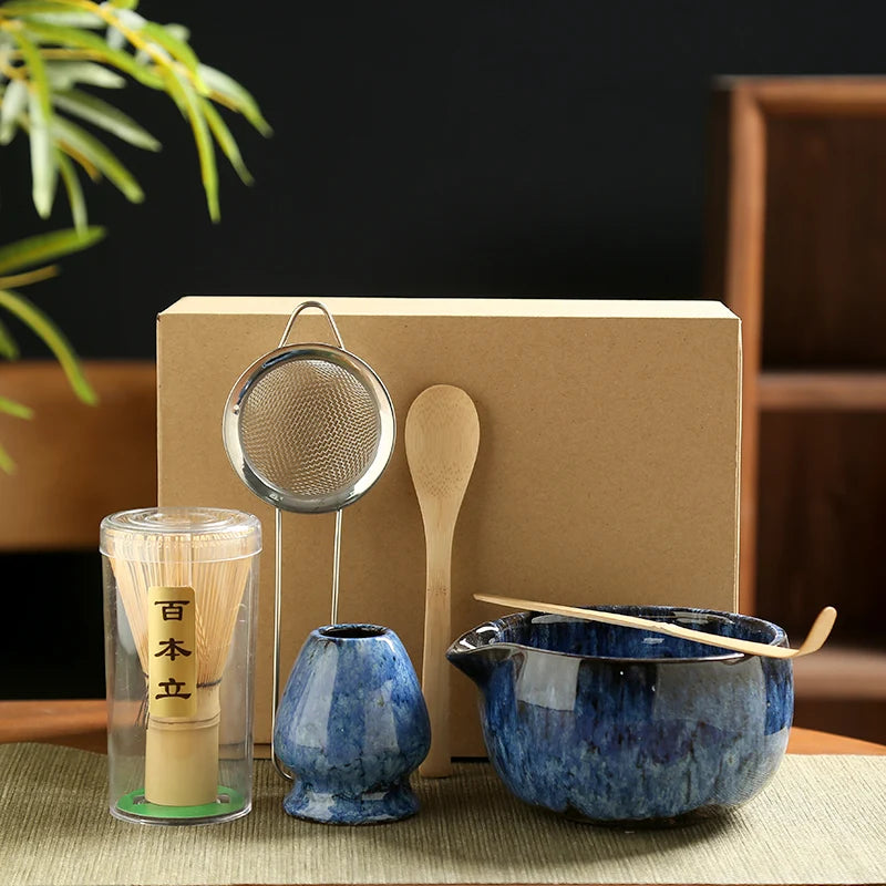 Service à Thé Matcha Zen - Céramique & Bambou | Support Inclus