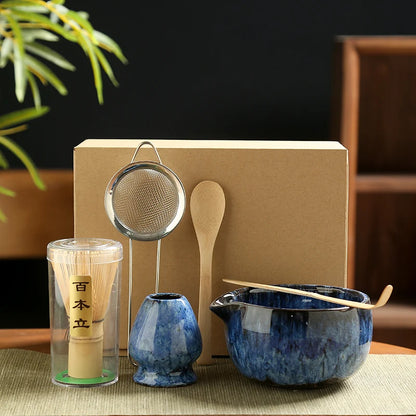 Service à Thé Matcha Zen - Céramique & Bambou | Support Inclus