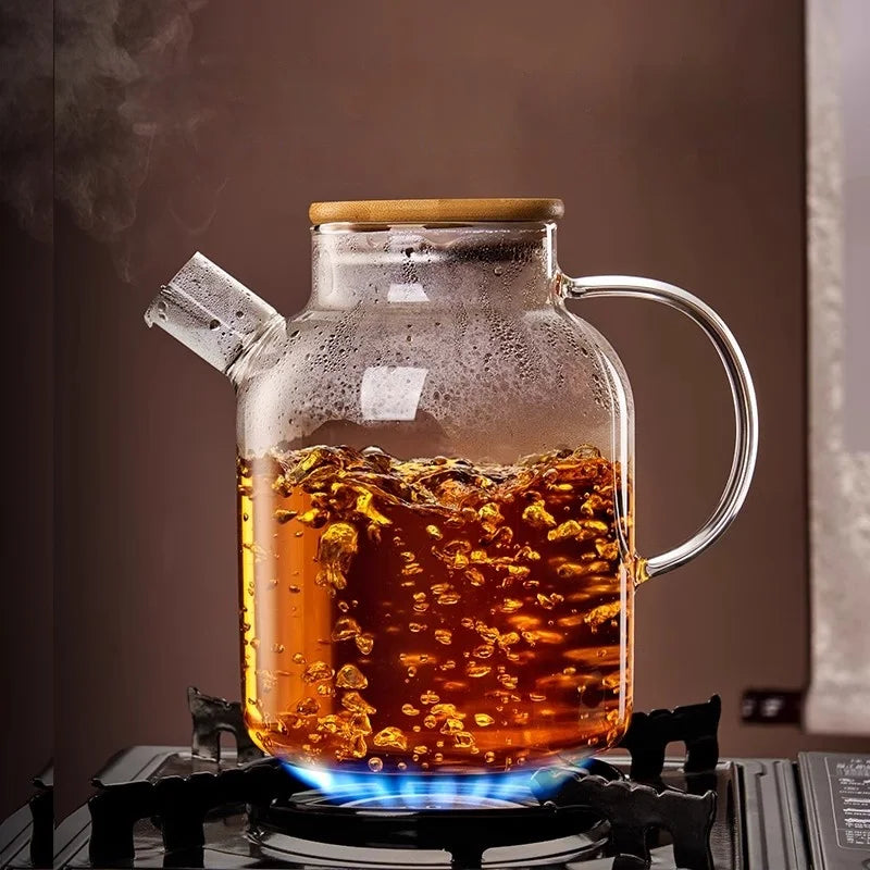 Théière verre transparent et couvercle en bambou naturel