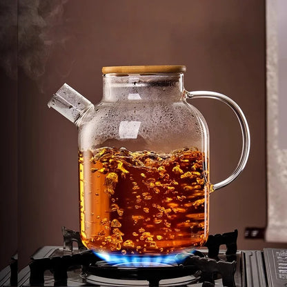 Théière verre transparent et couvercle en bambou naturel