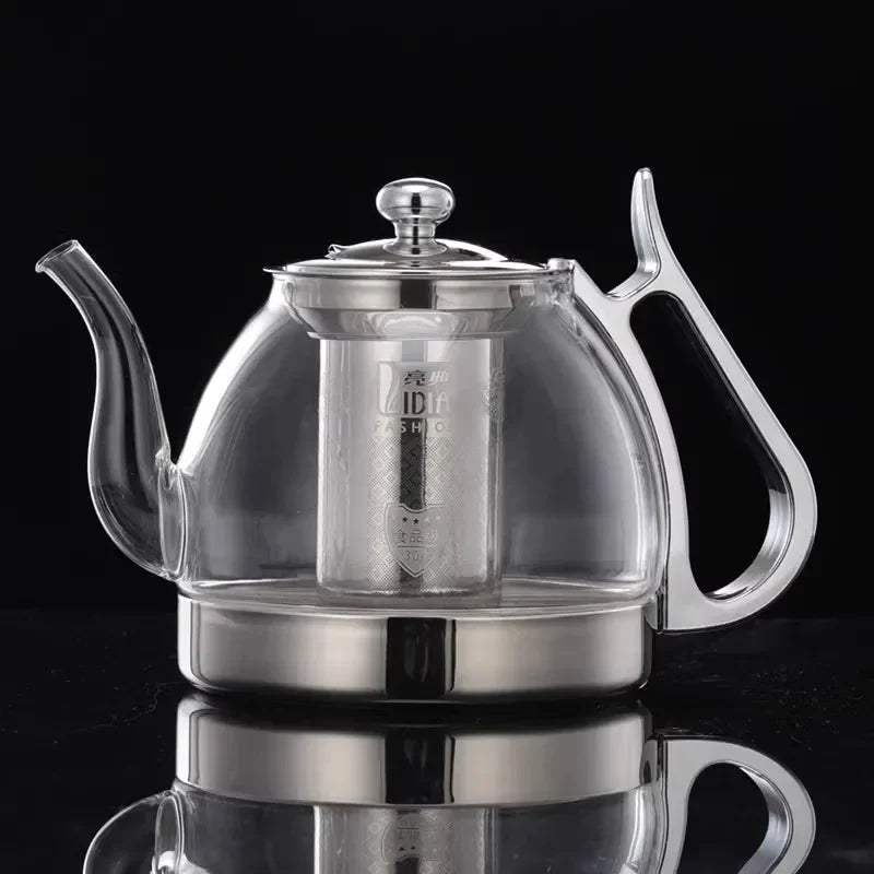 Théière en verre borosilicate et inox design moderne