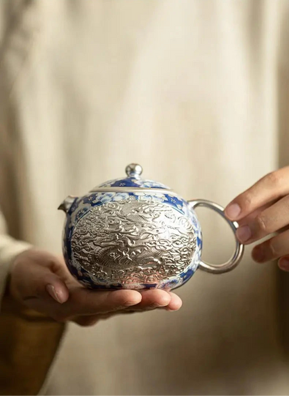 Coffret cadeau luxueux de la théière porcelaine argentée