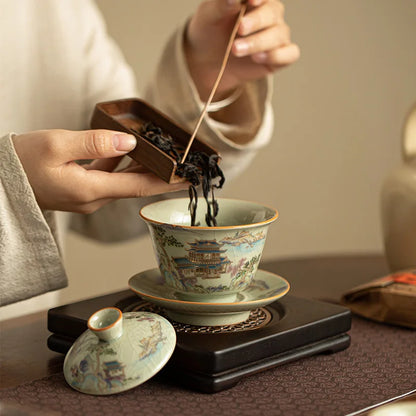 Gaiwan Paysage Céleste - Céramique Ru 140ml | Décor Paysager
