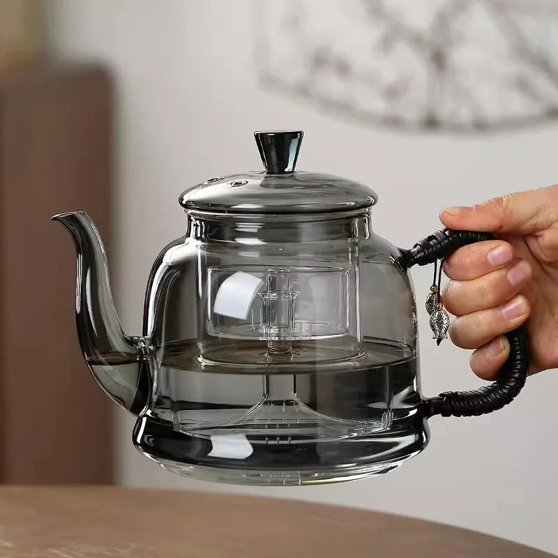 Vue de profil théière verre borosilicate gris fumé 1,2 L