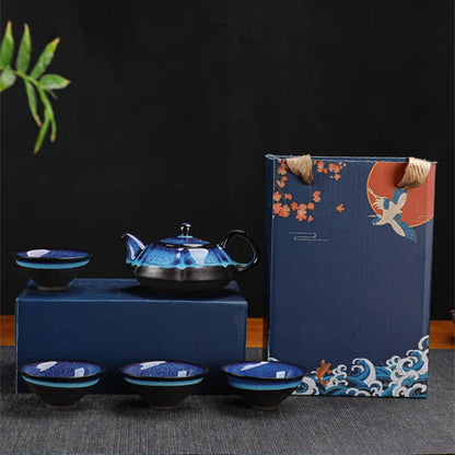 Service à Thé Vague Céleste - Porcelaine Émaillée 150ml | Coffret
