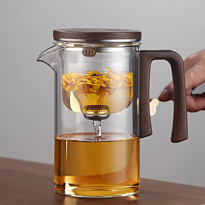 Théière verre fumé avec interrupteur magnétique bois