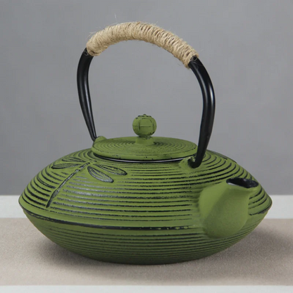 Vue de dessus théière fonte plate design libellule