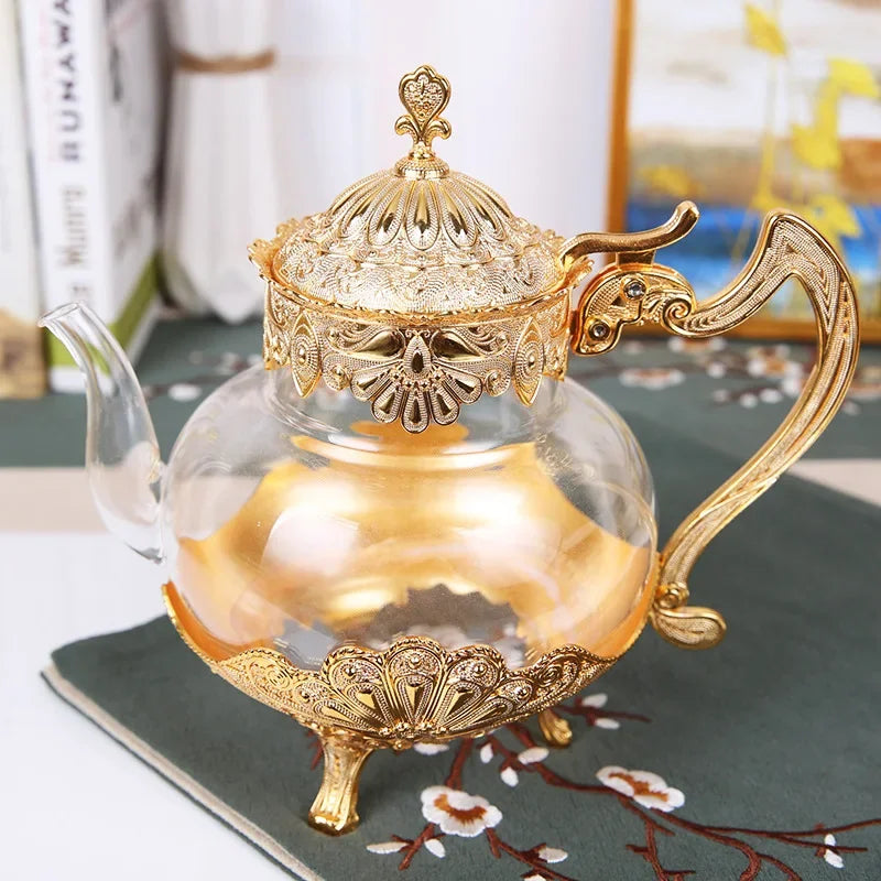 Théière en verre borosilicate style nordique détails dorés