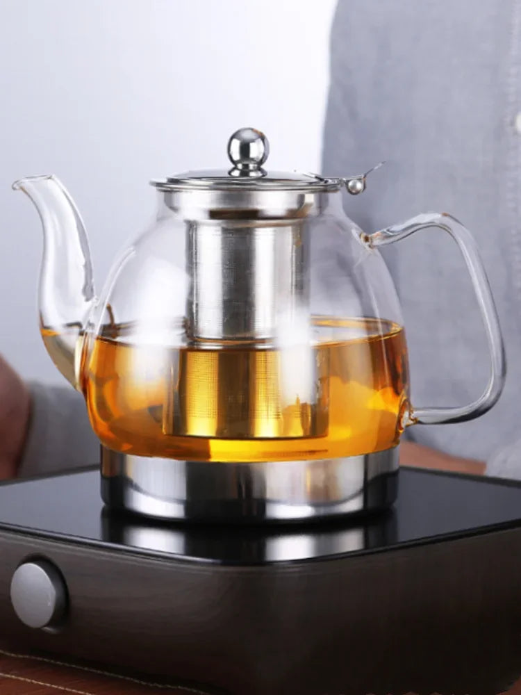 Base inox et couvercle métallique théière borosilicate