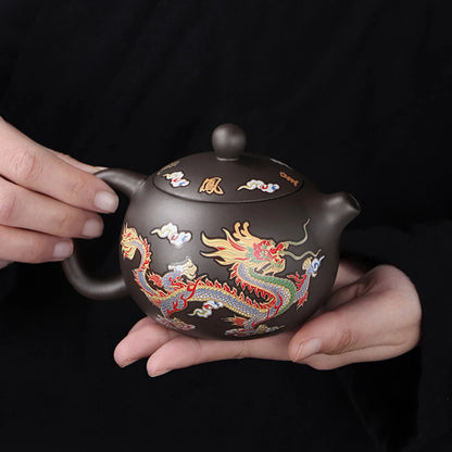 Set service à thé Zisha dragons chinois fond sombre