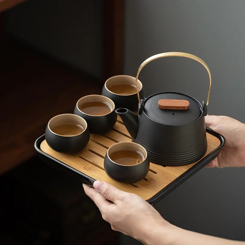Service à Thé Sable Pourpre - Céramique Noire 270ml | Boîte Incluse