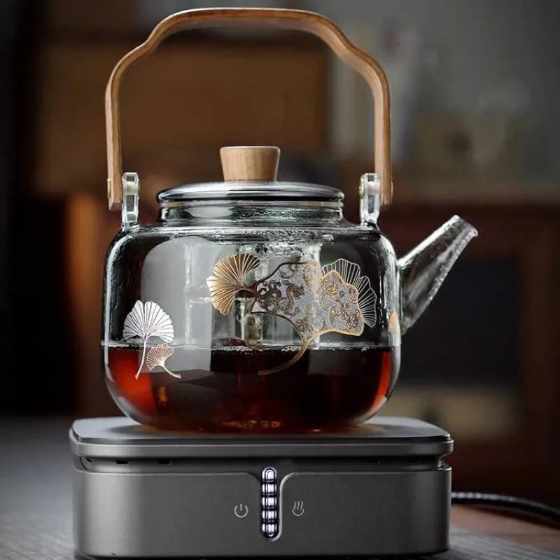 Vue de face théière en verre transparent 1 litre