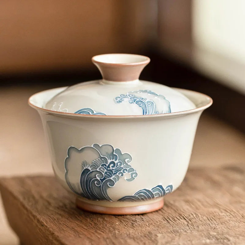 Gaiwan Vague Sculptée - Bone China Sous-Glaçure | Tradition