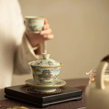 Gaiwan Paysage Céleste - Céramique Ru 140ml | Décor Paysager