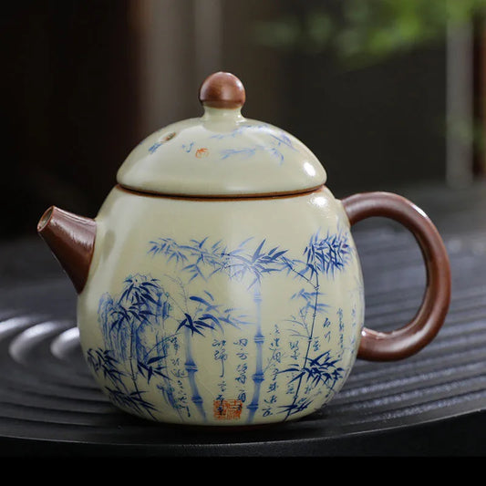 Théière en céramique émaillée motifs floraux nature