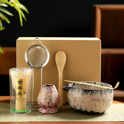 Service à Thé Matcha Zen - Céramique & Bambou | Support Inclus