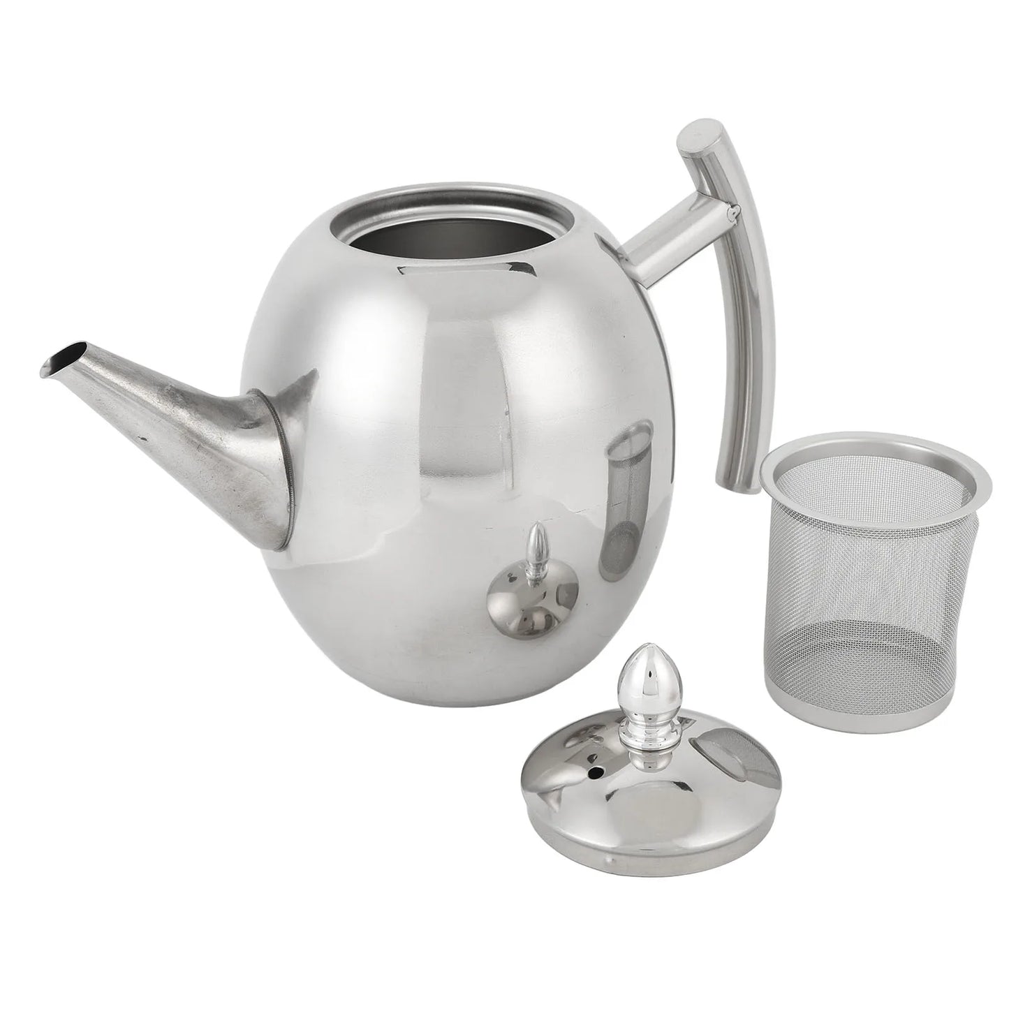 Détail bec verseur théière inox poli minimaliste