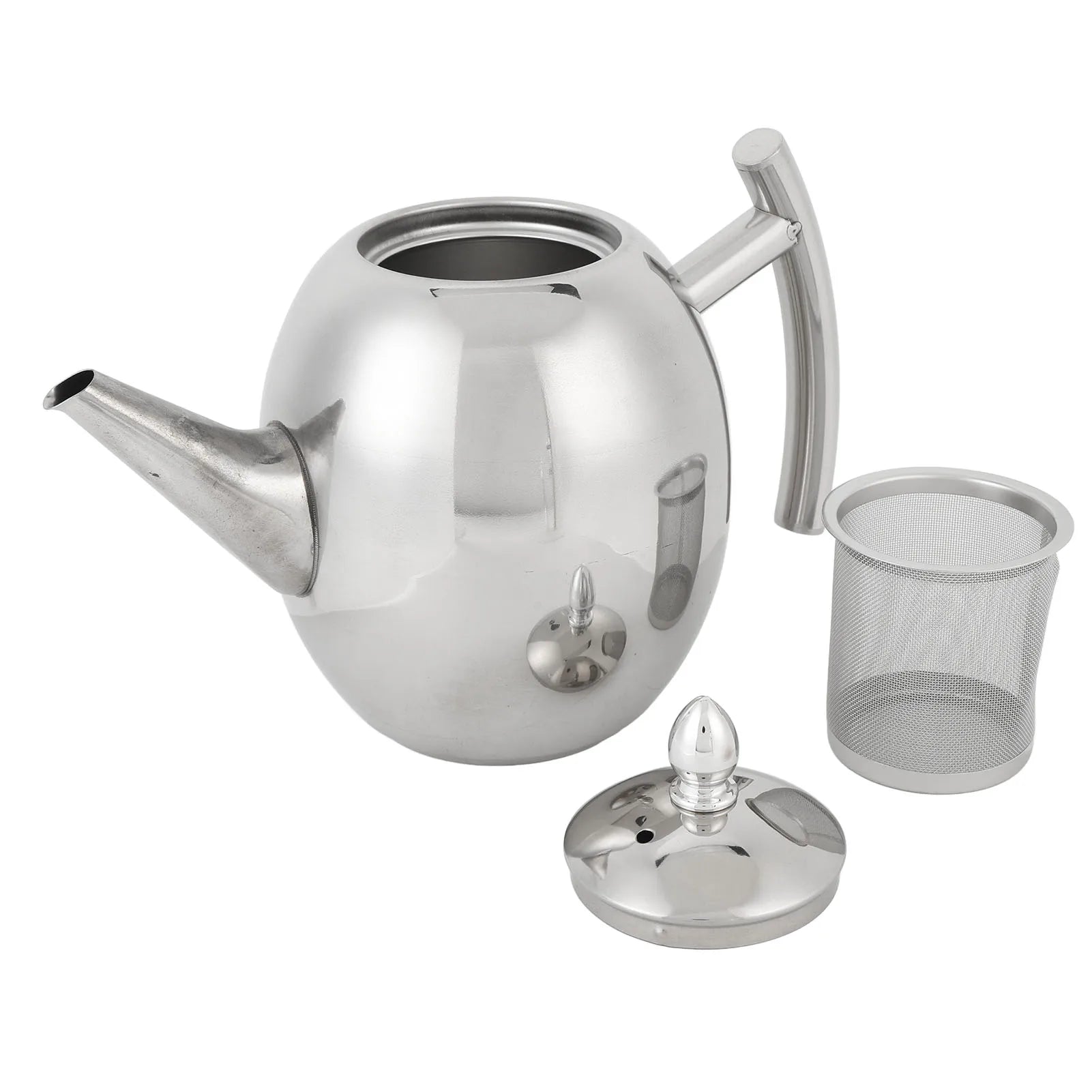 Détail bec verseur théière inox poli minimaliste