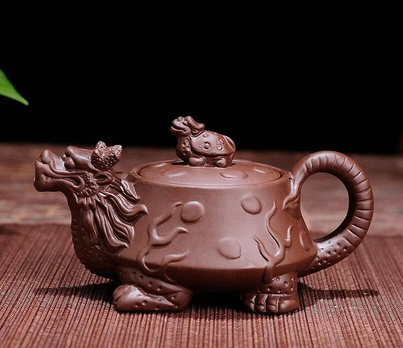 Théière Zisha violette dragon bec verseur intégré