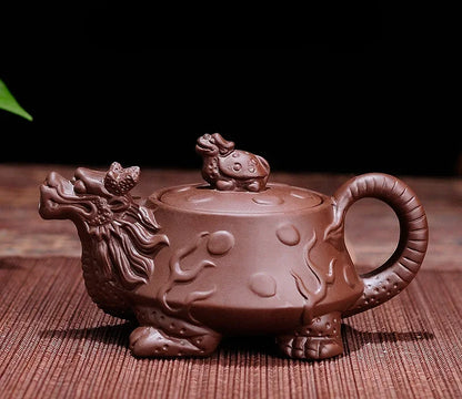Théière Zisha violette dragon bec verseur intégré