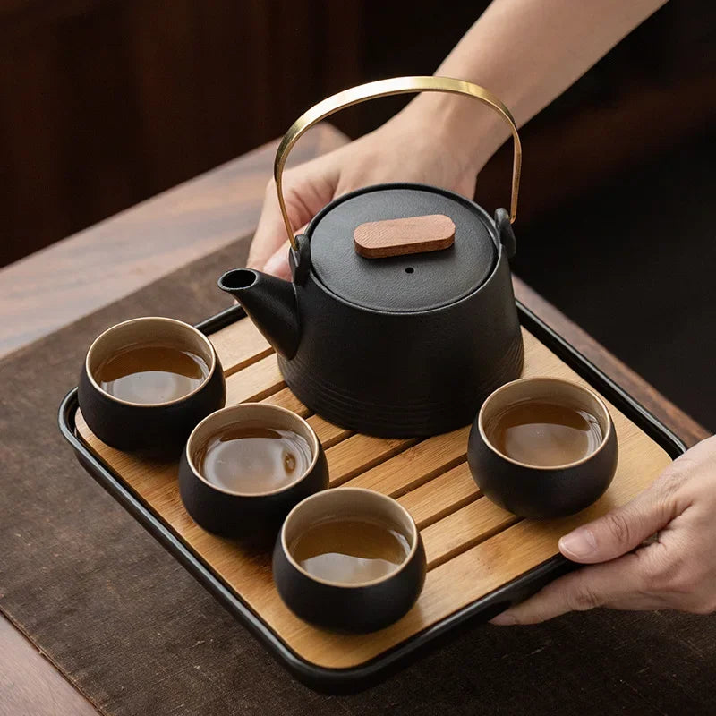 Service à Thé Sable Pourpre - Céramique Noire 270ml | Boîte Incluse
