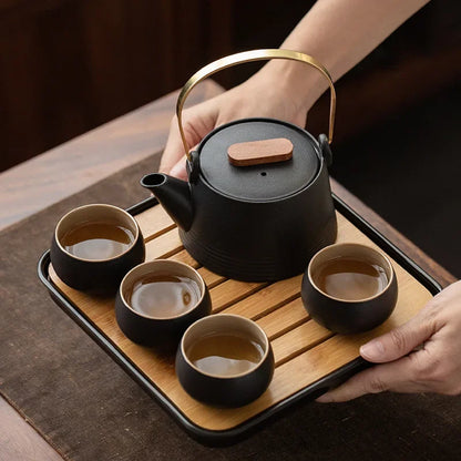 Service à Thé Sable Pourpre - Céramique Noire 270ml | Boîte Incluse