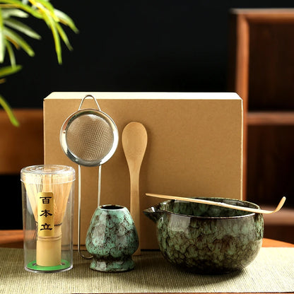 Service à Thé Matcha Zen - Céramique & Bambou | Support Inclus