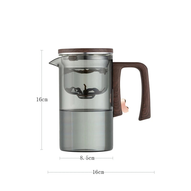 Vue ensemble théière interrupteur magnétique bois et verre