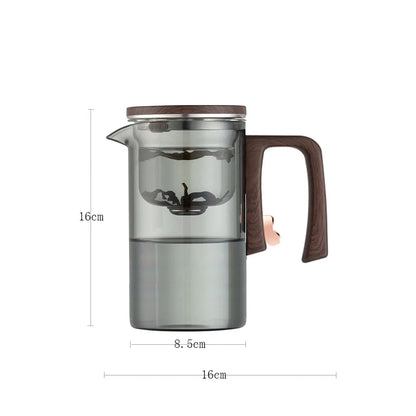 Vue ensemble théière interrupteur magnétique bois et verre
