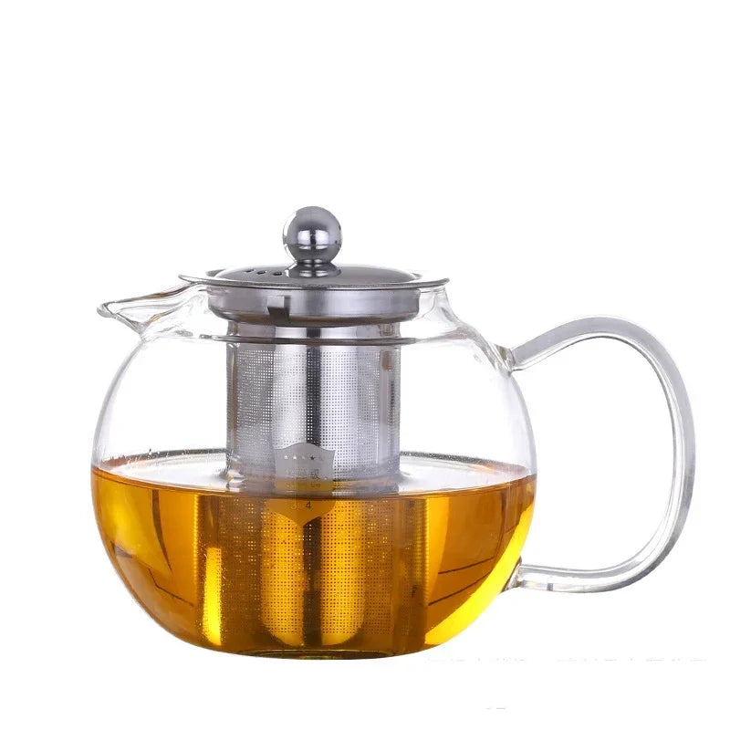 Théière en verre et infuseur acier vue de face