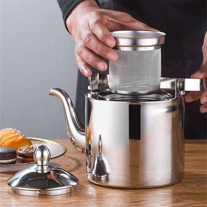 Théière inox avec couvercle et poignée ergonomique