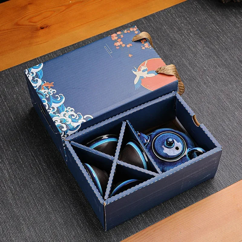 Service à Thé Vague Céleste - Porcelaine Émaillée 150ml | Coffret