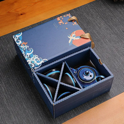 Service à Thé Vague Céleste - Porcelaine Émaillée 150ml | Coffret