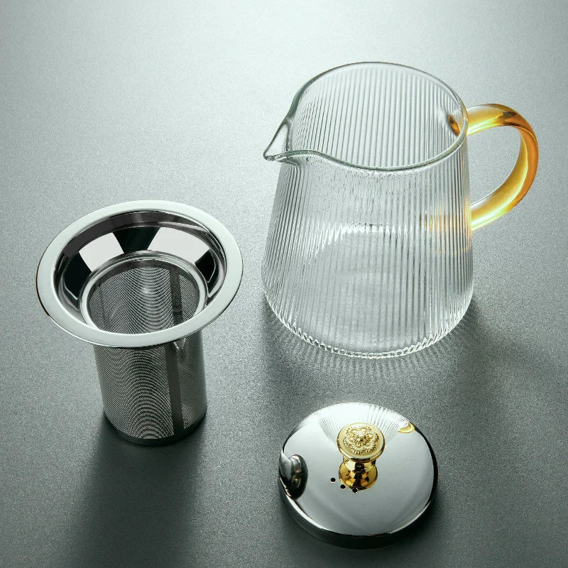 Théière verre borosilicate 500ml poignée ambrée couvercle doré