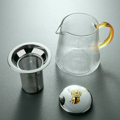 Théière verre borosilicate 500ml poignée ambrée couvercle doré