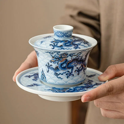 Gaiwan Dragon Impérial - Porcelaine Bleue & Or 150ml | Kungfu