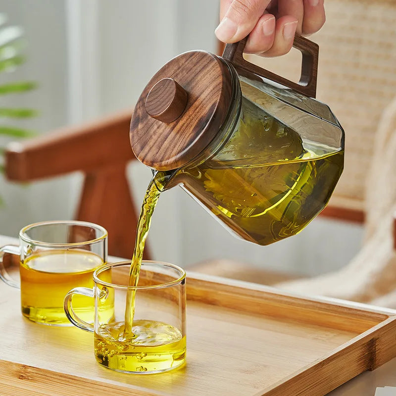 Théière verre moderne et couvercle bois naturel