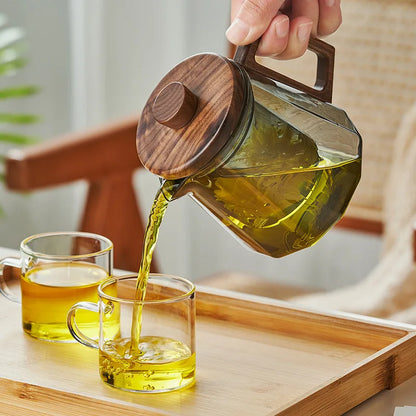 Théière verre moderne et couvercle bois naturel
