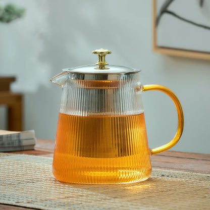 Théière en verre nervuré vue du dessus couvercle métal