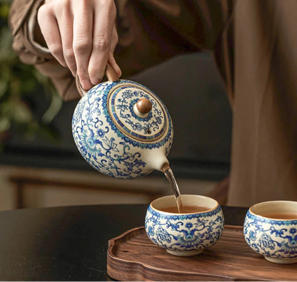 Service à Thé Bleu Nostalgie - Céramique 191ml | Style Rétro Chinois